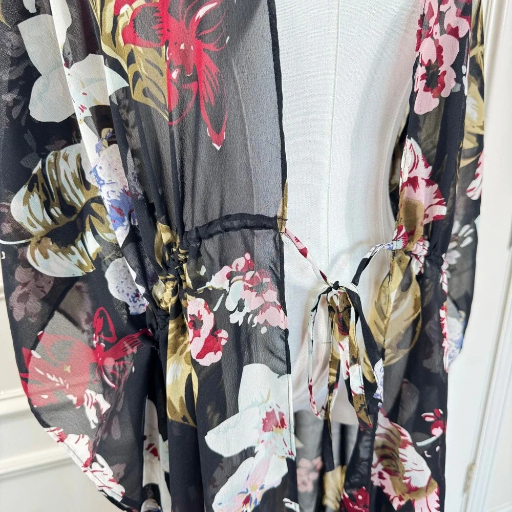 Walter Baker Floral Sheer Kimono Women's Size O/S Black Tropical Boho Longline